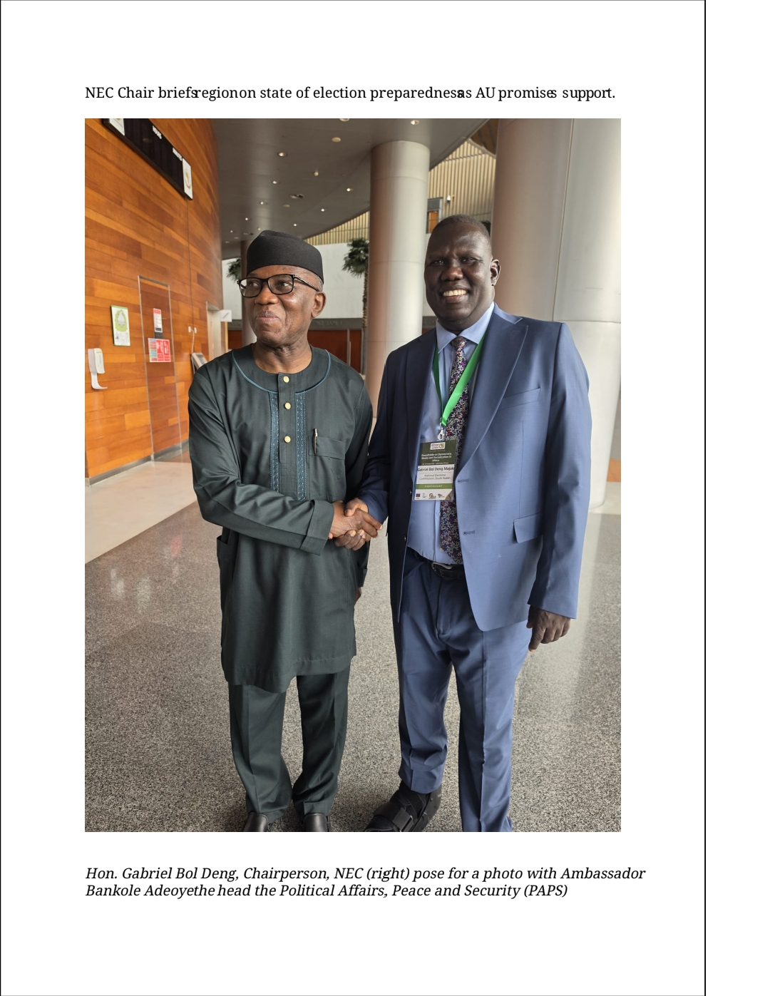 NEC Chair briefs region on state of election preparedness as AU promises support.