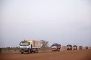 South Sudan. A WFP convoy leaves Bor to move pre-positioned food to its location