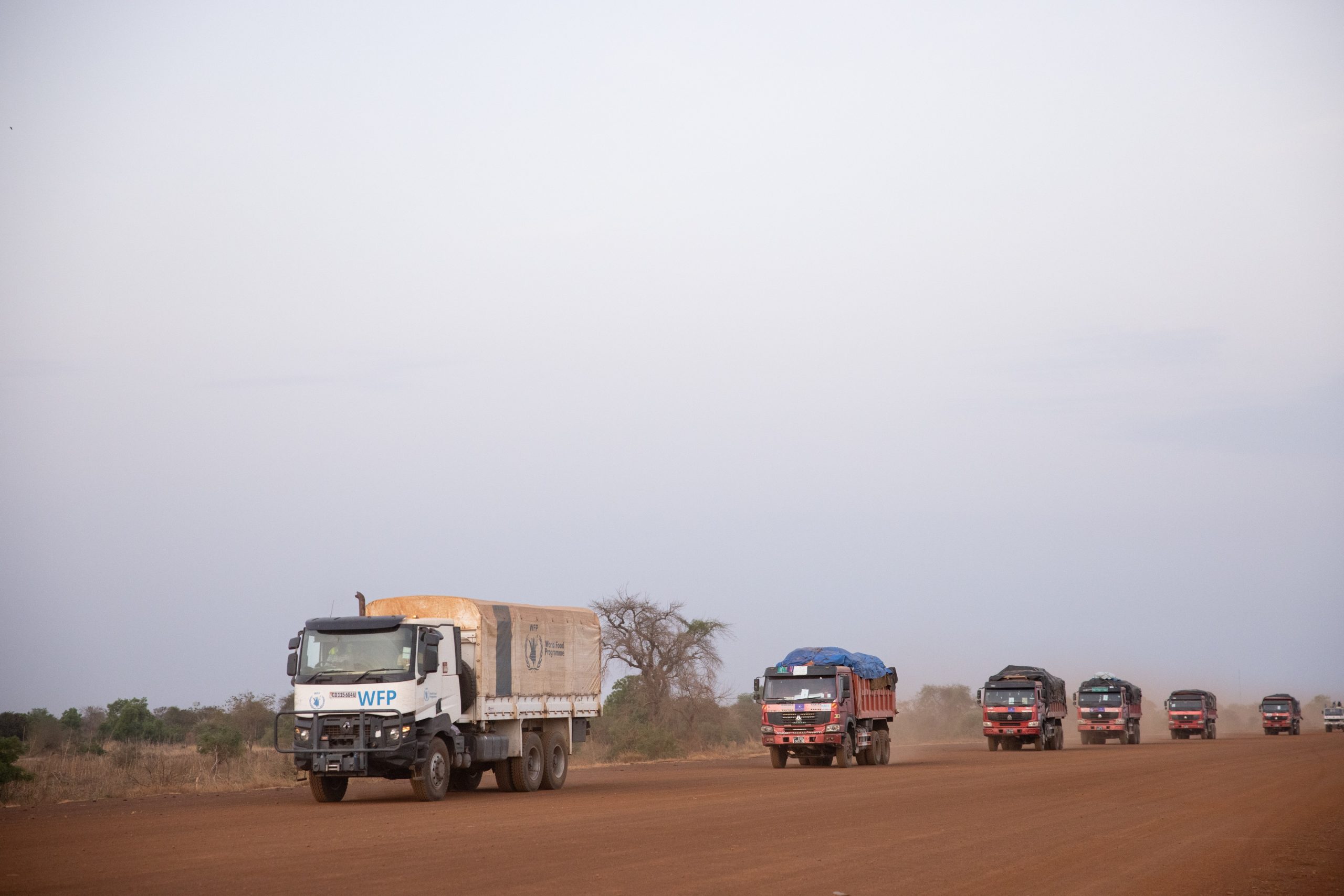 South Sudan. A WFP convoy leaves Bor to move pre-positioned food to its location