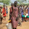 South Sudan. Woman entering food distribution site.